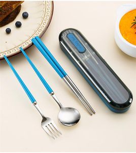 Dinnerware Sets Portable Cutlery Set With Storage Case Stainless Steel Fork Spoon Chopsticks Travel Camping Tableware Kitchen Utensils