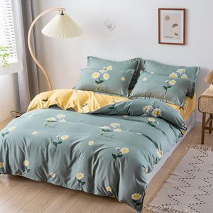 Set di biancheria da letto 150/180/200/220 CM Stampa Margherita Verde Lenzuolo in poliestere Copripiumino Federa Quattro pezzi Primavera Autunno Set M041-9