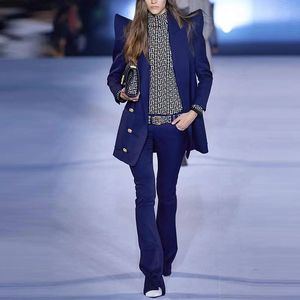 Feminino ternos blazers mar￩ marca retro designer de moda azul de ombros da s￩rie de trajes de traje de traje de palha duplo Slim plus size roupas femininas A27