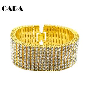 Bangle High Quality 8" Men Luxury Alloy Bracelets & Bangles Iced Out Hip Hop 1.25" Cubic Zirconia Bracelet Jewelry CAGM0030