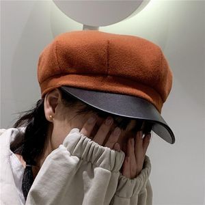 ケチなブリム帽子ファッションウール女性のためのウールウールオクタゴナルカジュアル冬の秋の帽子レディースベレーキャップスタイリッシュなアーティスト画家sboy gatsbyキャップ