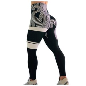 Yoga outfit Leggings Sport Women Fitness Pants Striped Print Hip Lifting High midjen Sömlös Scrunch Bulegins Mujer