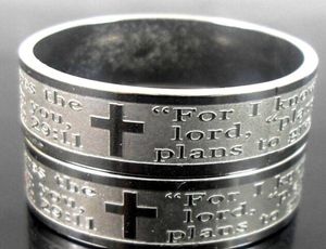 Band 50 Pz Etch Lords Prayer For I Know The Plansjeremiah 2911 Bibbia inglese Croce Anelli in acciaio inossidabile Interi gioielli di moda4558528