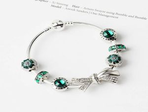 Whole fashion 925 silver bracelets charm bracelet bow knot bracelets charm beads bangle DIY Jewelry for Christmas and valenti8981631