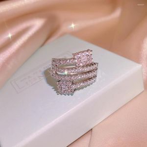 Cluster Rings Classic Super-Glitter Four-Layer Irregular Rectangular Full Diamond Couple Ring For Women Zircon Halloween Gift Banquet