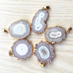 Pendant Necklaces Latest Fashion High Quality Natural Stone Pendants Necklace Gold Chrysanthemum White Agates For Jewelry Making 3pcs