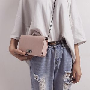 Storage Boxes 2023 Woman Chain Square Sling Bag Vintage Simple Solid Color Messenger Mini Shoulder Buckle Mobile Phone