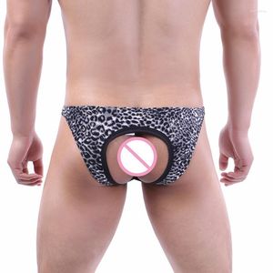 Underpants 3PCS Sexy Men Bikini Briefs Underwear Leopard Backless Gay Jockstrap G-strings Thongs Cuecas Panties Slip Homme