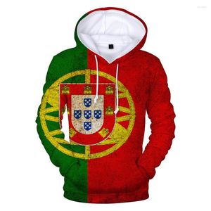 Herrtröjor Portugal flagga 3d tröja män kvinnor huva tryck portugisiska nationella patriotiska vinter hoody polluvers