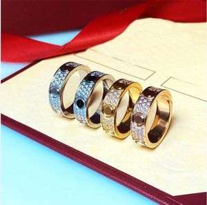 Kadın Tasarımcı Yüzüğü Çift Takı Band Titanyum Çelik Fulla Ful Moda Sokak Klasik Altın Gümüş Gül