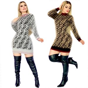 M4018 Abito corto in maglione con stampa di lettere primaverili per abiti da donna in maglia a maniche lunghe con maniche lunghe allentate