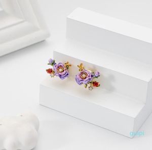 Stud Jaeeyin 2021 Delicate Emalj Rose Flower Gold Color Bee Ladybirds Colorful Leaves Earrings Clip Year Gift Girls4083973