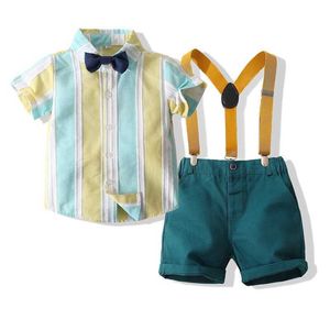 Kläderuppsättningar 2022 Baby Boy Clothes Set Summer Gentleman Vetement Enfant Garcon Party Birthday Spädbarnskjortor Bälte byxor Småbarnsdräkt för pojkar T230106