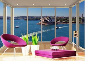 Bakgrundsbilder anpassade 3D väggmålning tapet balkong utsikt över Sydney opera hus vardagsrum tv -bakgrund sovrum po