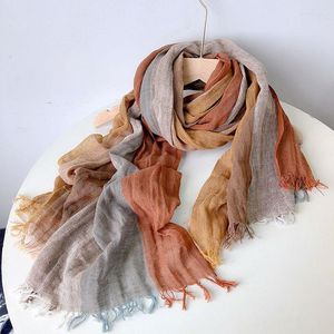 Scarves Johnature 2023 Thin Cotton Linen Striped Scarf Four Seasons Versatile Soft Neck Guard Silk Women's Travel Shawl