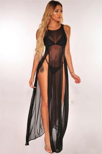 Mulheres de banho feminina Mulheres sexy malha pura maxi vestido noturno vestidos de praia de biquíni de biquíni de vestido transparente de tule transparente