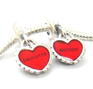 Drop 100 925 Sterling Silver Mother And Daughter Heart Pendants Charms Fit European Style Pandora Charms Bracelets Neck8821604