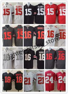 American College Football Wear NCAA Ohio State Buckeyes Jersey de futebol 15 Ezekiel Elliott 16 J.T Barrett 18 Tate Martell 21 Parris Campbell 24 Shaun Wade 25 Mike Webe