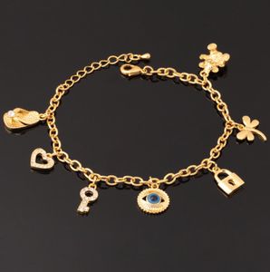 18K Real Gold Plated Evil Eyes Cute Bracelet Key Lock Bear Hearts High Quality Bangles For Girls Jewelry Whole YH51847916505