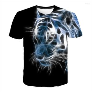 メンズTシャツ3DタイガープリントTシャツ夏のカジュアルショートスリーブOネックシャツファッションラウンドネッククール
