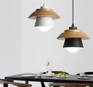 Hängslampor 200mmx120mm trä järnhatt lampa svart vitt trä hängande ljus med glödlampa vardagsrum belysning hem café butik dekoration