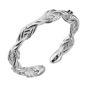 925 Anel de prata esterlina Anel tran￧ado anel de casamento geom￩trico simples para mulheres tamanho ajust￡vel