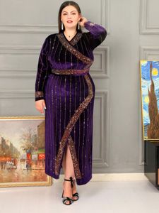 Ethnic Clothing Linear Rhinestone Slit Dress Turkey Dubai Muslim Robe Birthday Women Plain Eid Kaftan AbayaEthnic