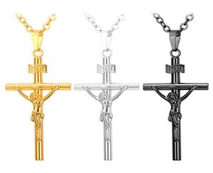 18K Gold Plated Crucifix Cross Necklace Pendant Platinum Plated Jesus Piece Jewelry Necklaces for Women or Men8982068