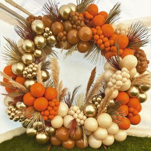 Dekoracja imprezy 224PCS Orange Coffee Złote balony girland Zestaw balonowy łuk dżungla baby shower dziewczyna 1st urodziny Dekorparty