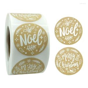 Presentförpackning 500 st/rulla juletikettklistermärken Roll Happy Xmas Tack Cowhide Sticker för DIY Craft Scrapbooking Embellishments