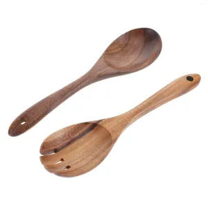 Flatware Sets Natural Kitchen Wooden Spoon Salad Dinner Serving Spoons Server Wood Fork Cutlery Set Utensils Tableware