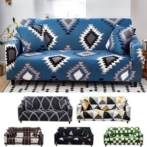 Fodere per sedie Stretch Blue Geometric Sofa Spandex per soggiorno Divano Cover Corner Case