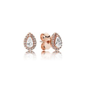 18K Rose Gold Sparkling Teardrop Stud Earrings with Original Box for Pandora Authentic Sterling Silver Womens Wedding Jewelry CZ Diamond Water drop Earring Set