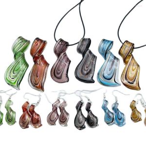 Kolye Küpe Seti 1 Set Spiral Karışım Renkleri Murano Lampwork Cam Küpe Takı Setchinese Stil Retro El Yapımı Kişilik Kolye