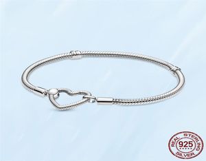 New Fashion 925 Silver Bracelets Moments Heart Closure Snake Chain Bracelet For Women Fit Original Pandora Charms Beads Jewelry DI6465360