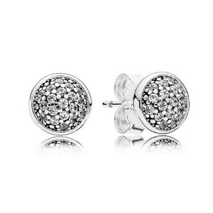 CZ Diamond Pave Disc Stud Earring med originalbox för Pandora 925 Sterling Silver Hip Hop Pary Jewelry For Women Män Rose Gold Girl Friend Earrings Set