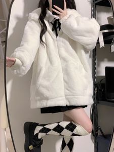 Herr ner parkas vit japansk kawaii fluffig kappa y2k kvinnor estetiska fairy grunge jacka varmt utkläder ber öron jackor söta topp 230107