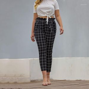 Pantaloni da donna Capris Women Spring Grid Harem High Waist Elastic Slim Mom Casual Autumn Autunno Plus Size Female Streetwear Streetwear