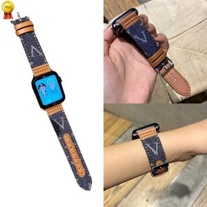 Designer Denim Canvas klockband i äkta läder för iWatch Series 8 7 SE 6 5 4 3 2 Armbandsband för Apple Watch Ultra 49mm 41mm 45mm 40mm 44mm