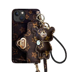 Classic flower Card Bag Cell Phone Cases Tide Brand Crossbody Mobilephone Shell For Iphone 14 Plus pro max 13 12pro 11 PU Leather Pendant With Wrist Band Strap Non-slip