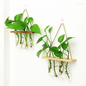 Vases Modern Glass Test Tube Vase Wooden Frame Flower Pots Stand Home Office Desktop Garden Decor For Hydrophilic Plant