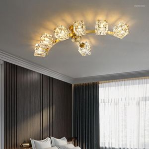Kronleuchter FSS Nordic Kupfer Gold Kristall Kronleuchter LED LED ARC Wohnzimmer Lampe American Light Luxus Schlafzimmer Essland Lampen