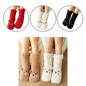 Women Socks 1 Pair Great Floor Sock Coral Fleece Plush Cartoon Pattern Comfortable To Wear Adorable Fluffy Warm