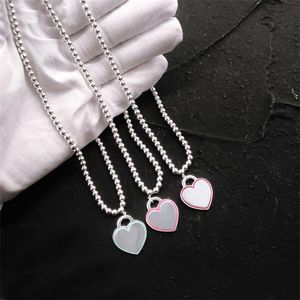 Chains 2023 S925 Sterling Silver Tif Necklace High Quality Fashion Enamel Heart Ladies Birthday Party Luxury Jewelry Gift