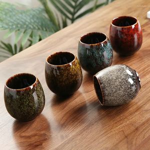 Copas pires de 150 ml a 180ml chinês retro retro artesanal textura aleatória esmalte colorido de alta temperatura porcelana de xícara de xícara de xícara de chá