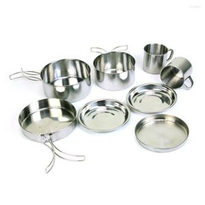 Zestawy naczyń obiadowych 8PC/zestaw naczynia naczynia naczynia naczynia na zewnątrz gotowanie Teapot Piknikowe zastawa stołowa Kettle garnki do smażenia wędrowne trekking plecakowy