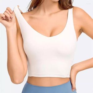 Yoga Outfit Logo Deep V-Neck Exercise Sport Bras Women Super Comfy Longline Athletic Workout Crop Tops With Built In Bra Top Gym Wear