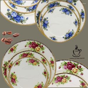 Placas Bone China China Tarde Tarde de Alta Grade Snack Plate Bolo de Frutas Golden Flat