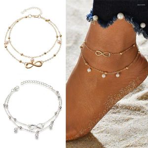 Cavigliere moda oro argento colore cavigliera donna perla simulata infinito perline braccialetto alla caviglia bohemien gioielli piede boho