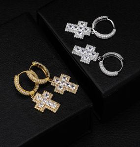 Orecchini a croce di moda zirconia cubica per le ore di gioielli placcati in oro da uomo penzolando gli anelli di orecchie diamanti ghiacciati 1283 B31782197